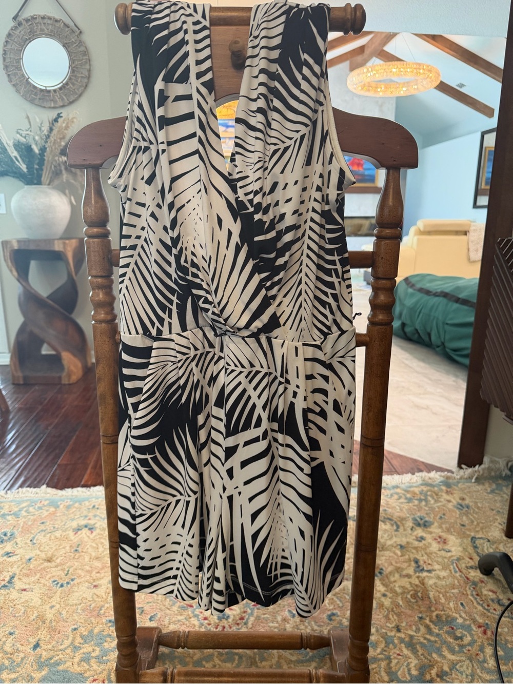 Sandra Darren Black and White Palm-Print Jumpsuit Romper